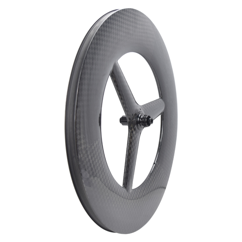 700C 3-Spoke 12K carbon fiber weavecarbon tubeless wheel tri-spoke bike 28mm outer wide 120mm deep with ratchet 36T hub