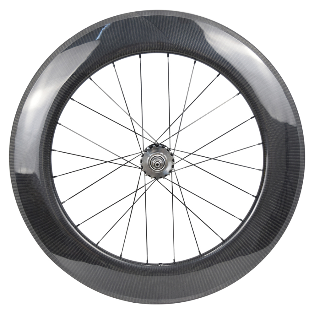 700C 88mm Fixed Gear Carbon Wheelset, 3K Twill Carbon Rims with 9x100/10x120mm 6902 Bearing Hubs, 17T Cog, Aero Spokes for Fixie Track Bike