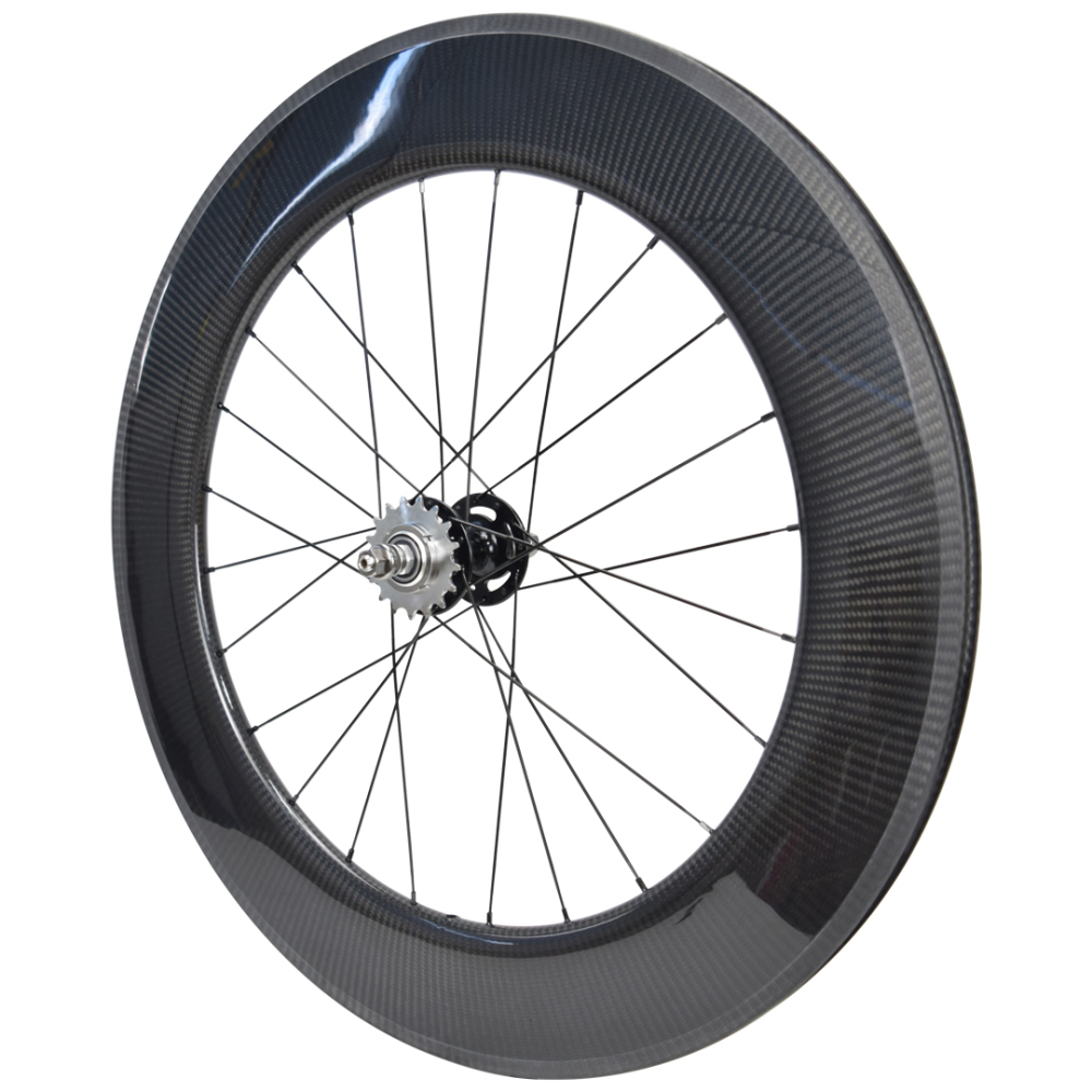 700C 88mm Fixed Gear Carbon Wheelset, 3K Twill Carbon Rims with 9x100/10x120mm 6902 Bearing Hubs, 17T Cog, Aero Spokes for Fixie Track Bike