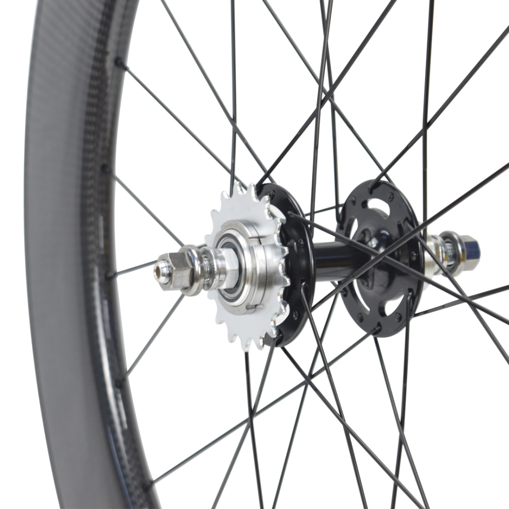 700C 88mm Fixed Gear Carbon Wheelset, 3K Twill Carbon Rims with 9x100/10x120mm 6902 Bearing Hubs, 17T Cog, Aero Spokes for Fixie Track Bike
