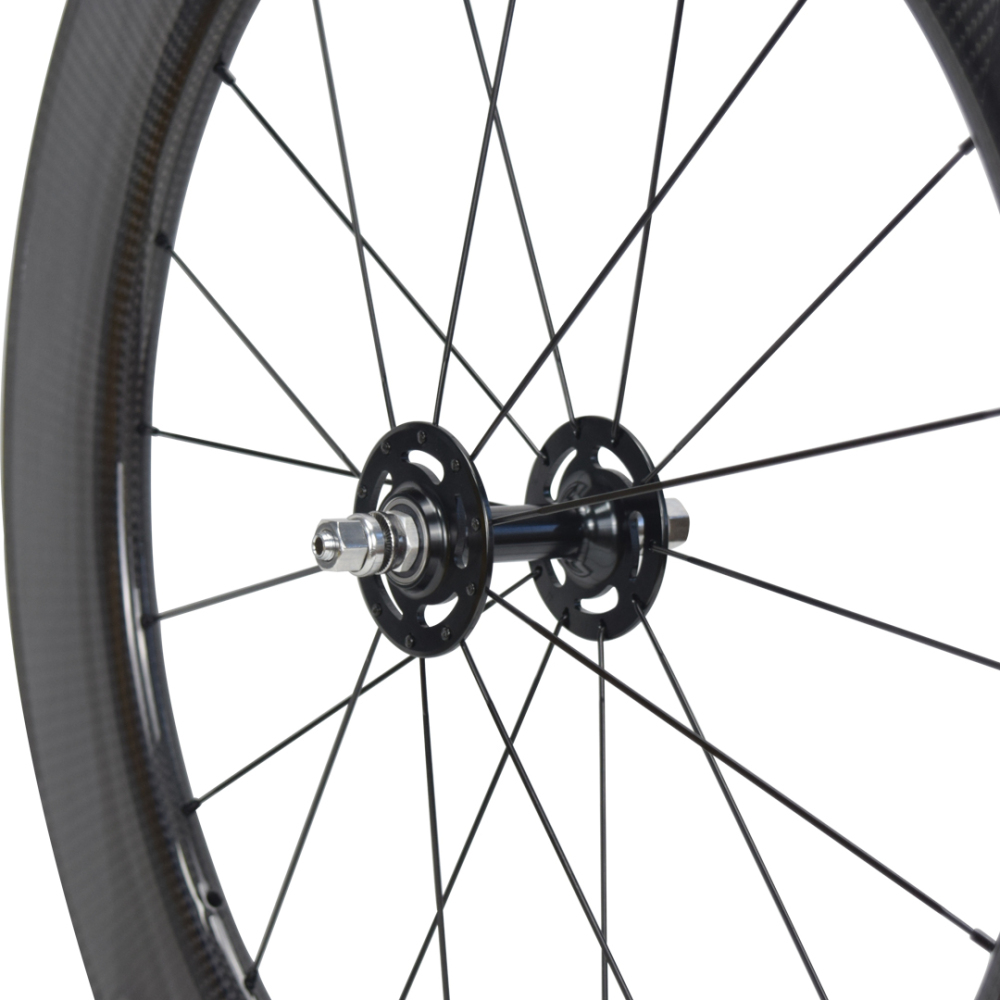 700C 88mm Fixed Gear Carbon Wheelset, 3K Twill Carbon Rims with 9x100/10x120mm 6902 Bearing Hubs, 17T Cog, Aero Spokes for Fixie Track Bike