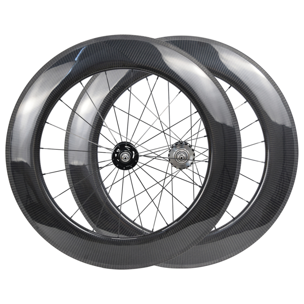 700C 88mm Fixed Gear Carbon Wheelset, 3K Twill Carbon Rims with 9x100/10x120mm 6902 Bearing Hubs, 17T Cog, Aero Spokes for Fixie Track Bike