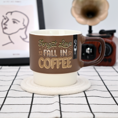 Hot Selling Stackable Coffee Mugs Custom Logo 330ml Custom Stackable Cafe Mugs With Decal Logo Stackable Custom Mugs