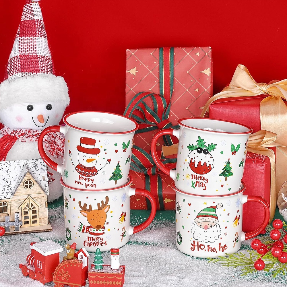 Hot Selling Custom Christmas Deer Snowman Santa Xmas Mugs Red New Year Christmas Cup