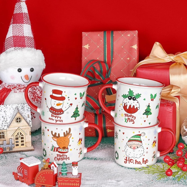 Hot Selling Custom Christmas Deer Snowman Santa Xmas Mugs Red New Year Christmas Cup