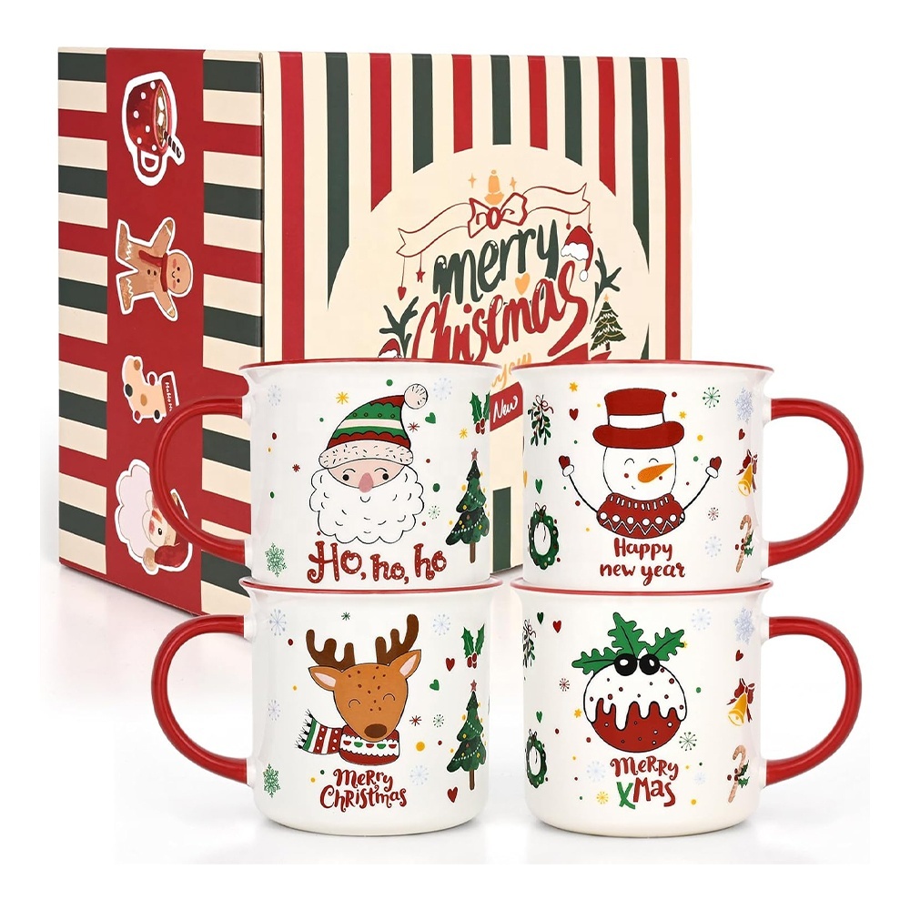 Hot Selling Custom Christmas Deer Snowman Santa Xmas Mugs Red New Year Christmas Cup