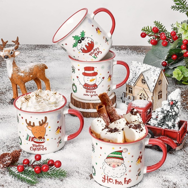 Hot Selling Custom Christmas Deer Snowman Santa Xmas Mugs Red New Year Christmas Cup