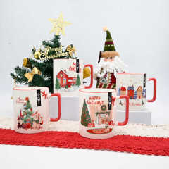 Microwave Safe 15oz Ceramic Coffee Mug With Christmas Design Accept Cuctom Logo 15oz Christmas Mug With Colorful Handle & Rim