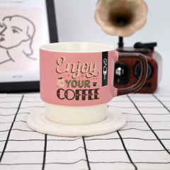 Hot Selling Stackable Coffee Mugs Custom Logo 330ml Custom Stackable Cafe Mugs With Decal Logo Stackable Custom Mugs