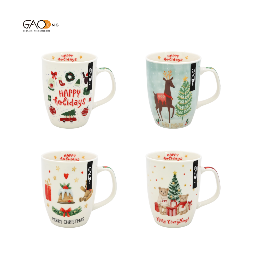 Factory High  Quality 10oz Ceramic Christmas Mug With Cute Bear and Deer Design
