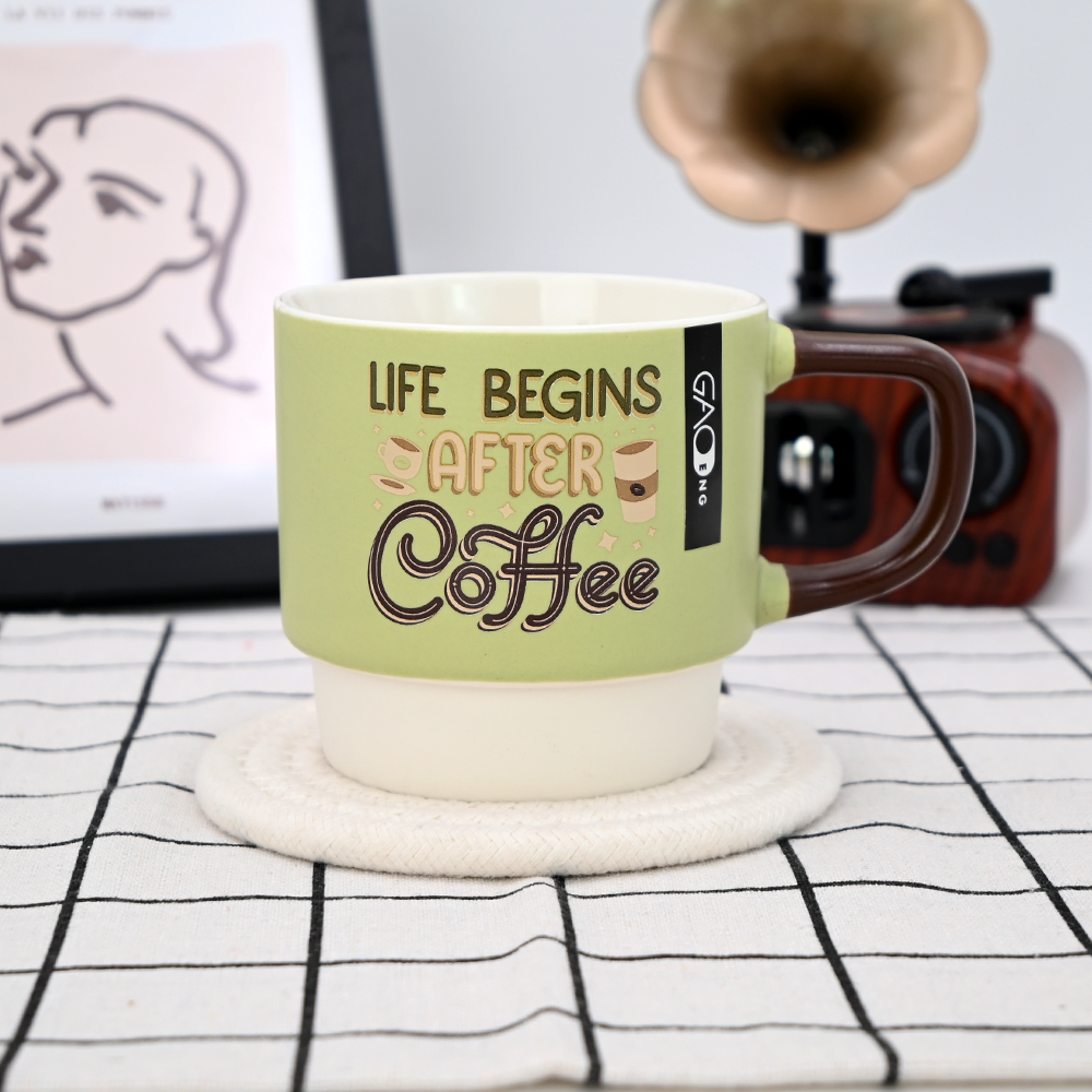 Hot Selling Stackable Coffee Mugs Custom Logo 330ml Custom Stackable Cafe Mugs With Decal Logo Stackable Custom Mugs