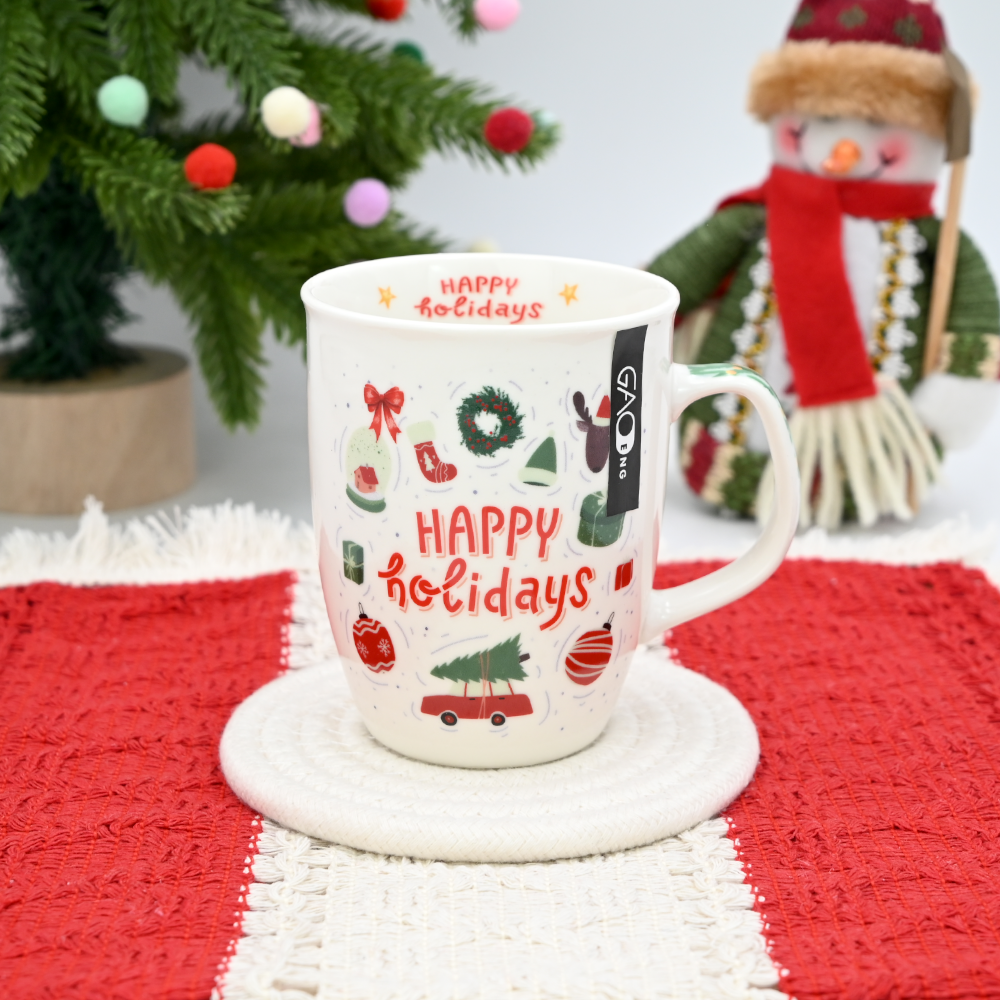 Factory High  Quality 10oz Ceramic Christmas Mug With Cute Bear and Deer Design