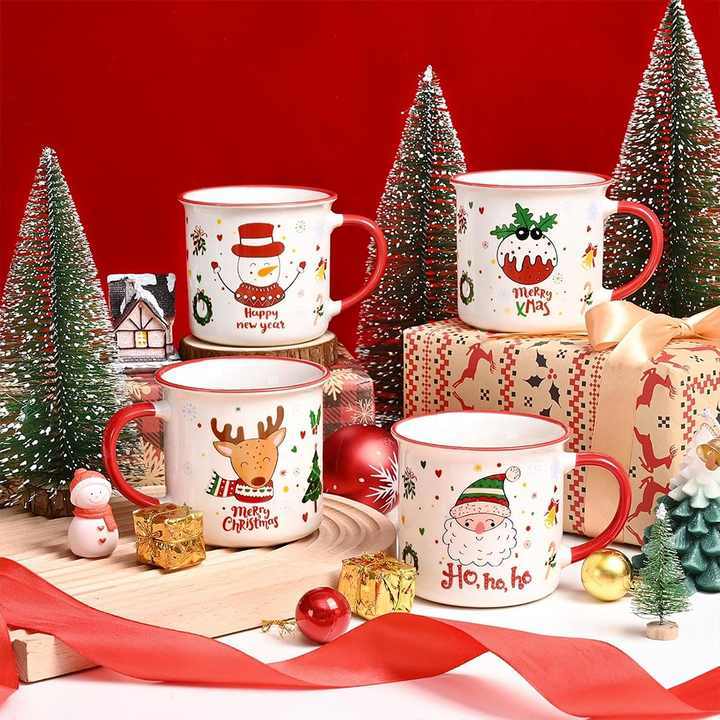 Hot Selling Custom Christmas Deer Snowman Santa Xmas Mugs Red New Year Christmas Cup