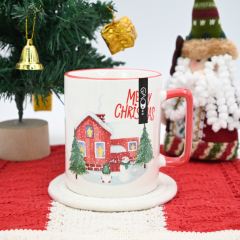 Microwave Safe 15oz Ceramic Coffee Mug With Christmas Design Accept Cuctom Logo 15oz Christmas Mug With Colorful Handle & Rim