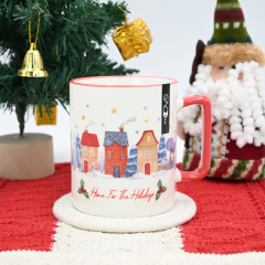 Microwave Safe 15oz Ceramic Coffee Mug With Christmas Design Accept Cuctom Logo 15oz Christmas Mug With Colorful Handle & Rim