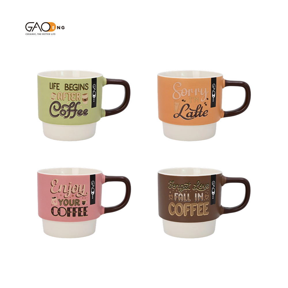 Hot Selling Stackable Coffee Mugs Custom Logo 330ml Custom Stackable Cafe Mugs With Decal Logo Stackable Custom Mugs