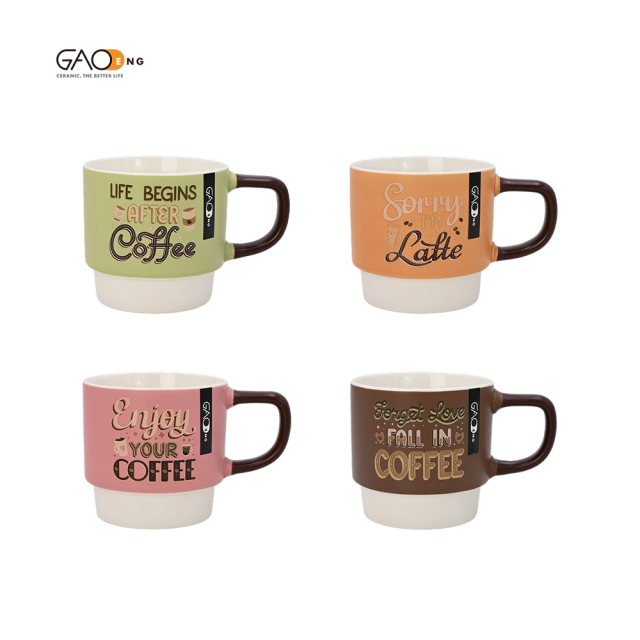 Hot Selling Stackable Coffee Mugs Custom Logo 330ml Custom Stackable Cafe Mugs With Decal Logo Stackable Custom Mugs