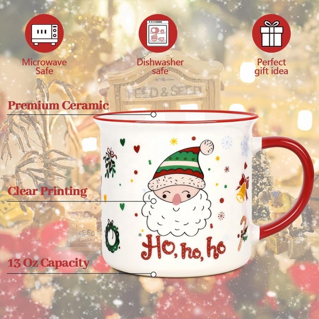 Hot Selling Custom Christmas Deer Snowman Santa Xmas Mugs Red New Year Christmas Cup