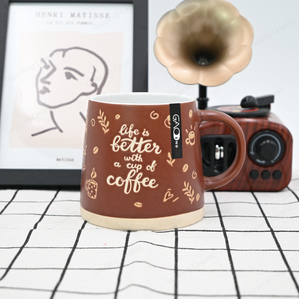 Gaodeng 2024 Matte Color Silk Screening Coffee Mugs Custom Belly Shape Stoneware Cups