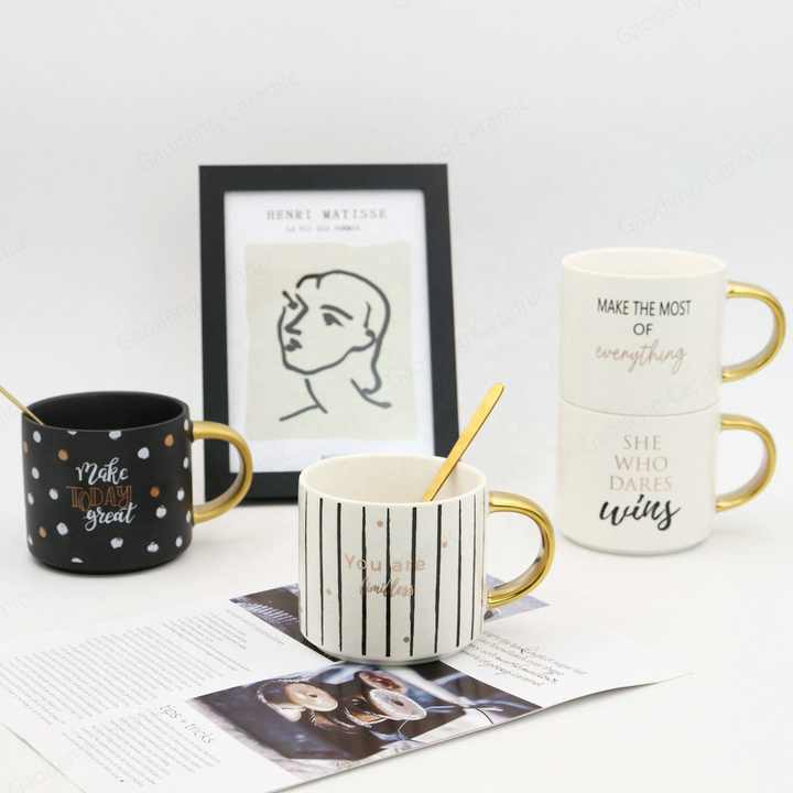 Nordic Style High Quality Ceramic Coffee Mug Wholesale Custom Logo Black and White Porcelain Cups