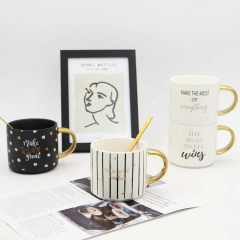 Nordic Style High Quality Ceramic Coffee Mug Wholesale Custom Logo Black and White Porcelain Cups