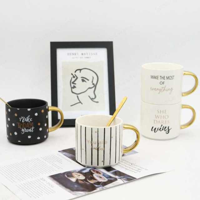 Nordic Style High Quality Ceramic Coffee Mug Wholesale Custom Logo Black and White Porcelain Cups