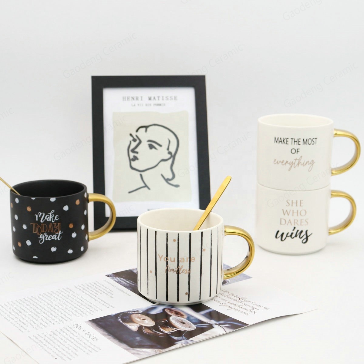 Nordic Style High Quality Ceramic Coffee Mug Wholesale Custom Logo Black and White Porcelain Cups