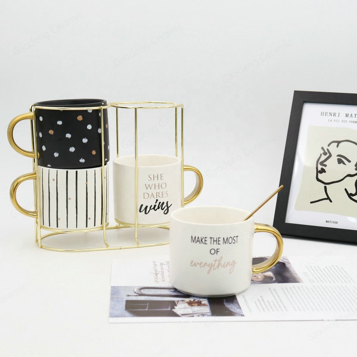 Nordic Style High Quality Ceramic Coffee Mug Wholesale Custom Logo Black and White Porcelain Cups