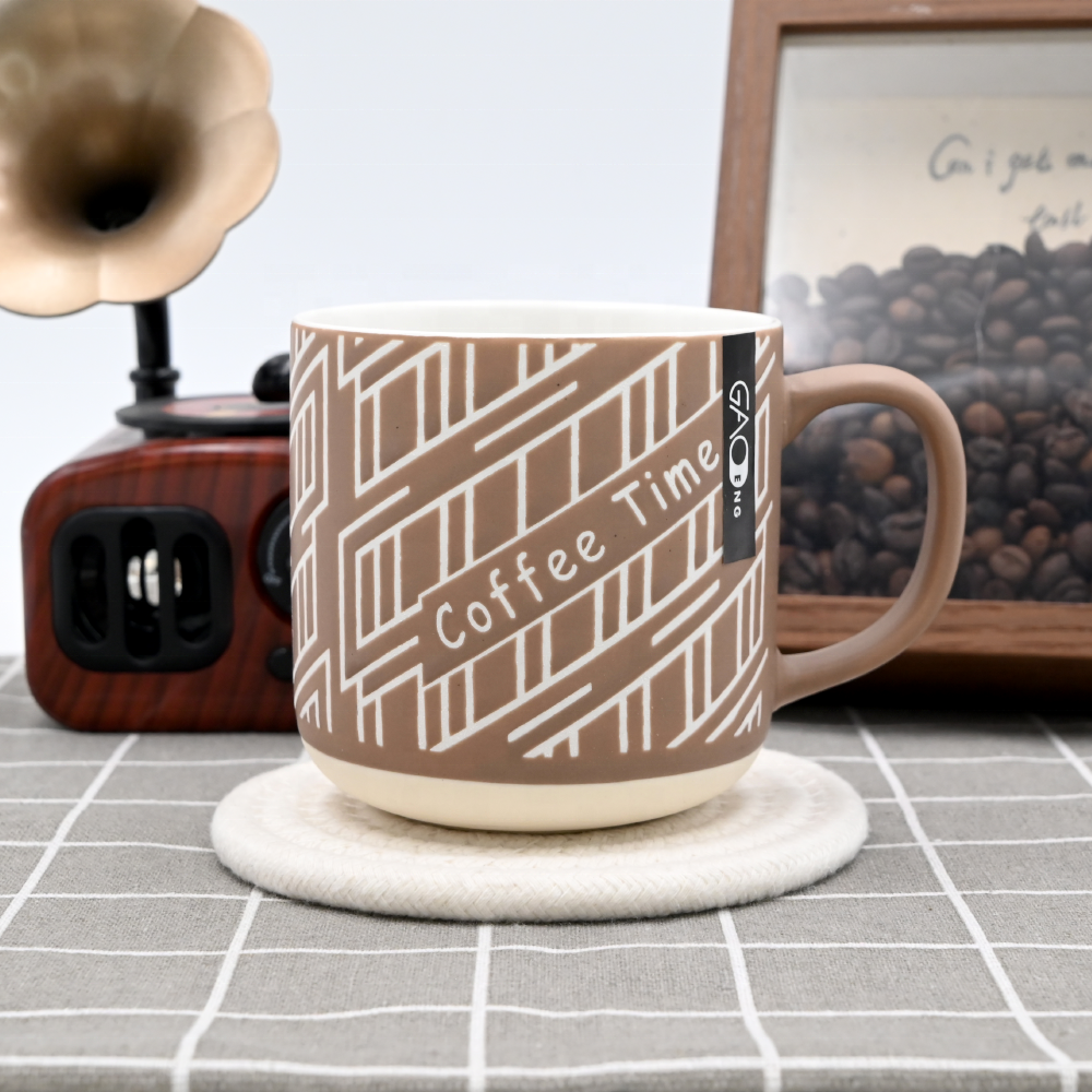 Factory High Quality 12oz Silk Screen Printing Ceramic Coffee Cups Custom Milk Coffee Tea Mugs Brown Mug