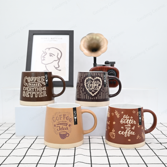 Gaodeng 2024 Matte Color Silk Screening Coffee Mugs Custom Belly Shape Stoneware Cups