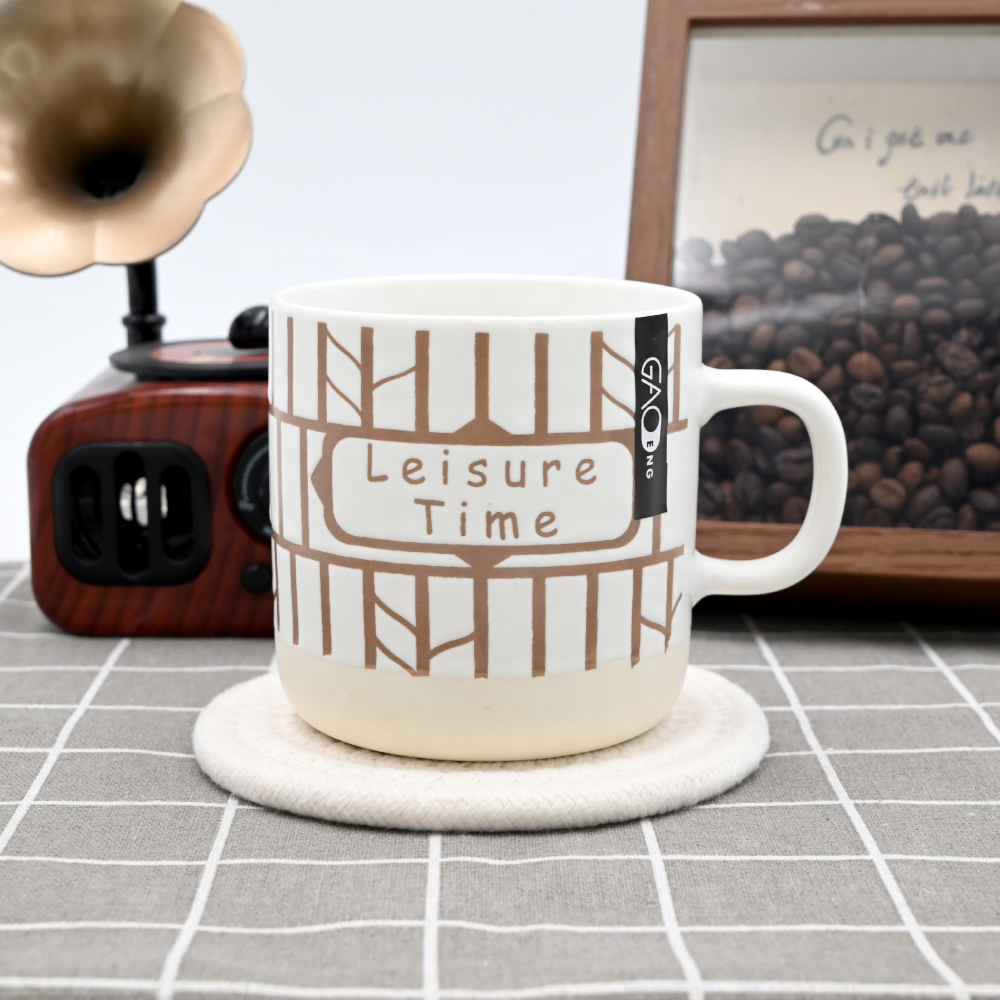Factory High Quality 12oz Silk Screen Printing Ceramic Coffee Cups Custom Milk Coffee Tea Mugs Brown Mug