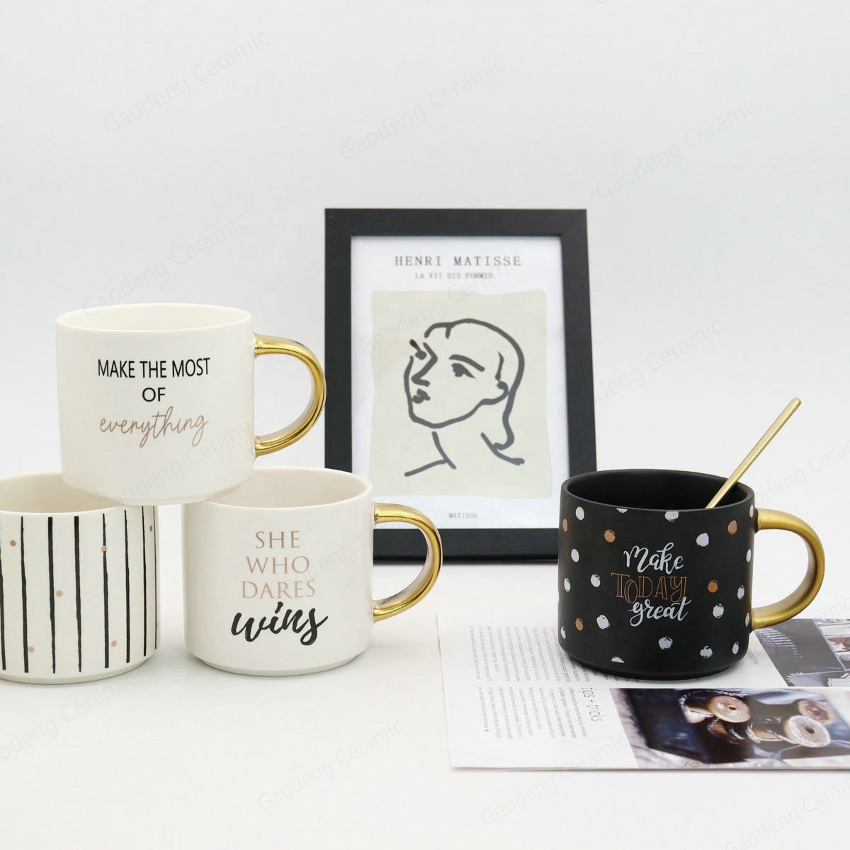 Nordic Style High Quality Ceramic Coffee Mug Wholesale Custom Logo Black and White Porcelain Cups