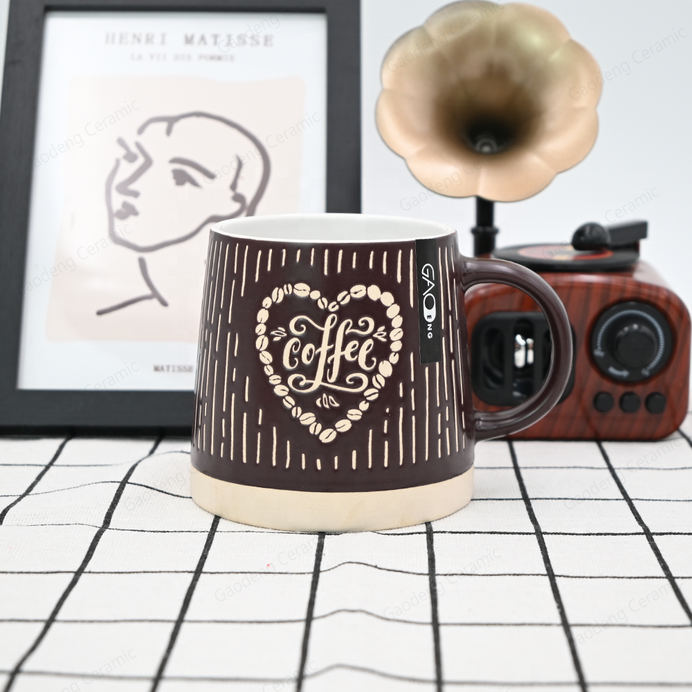 Gaodeng 2024 Matte Color Silk Screening Coffee Mugs Custom Belly Shape Stoneware Cups