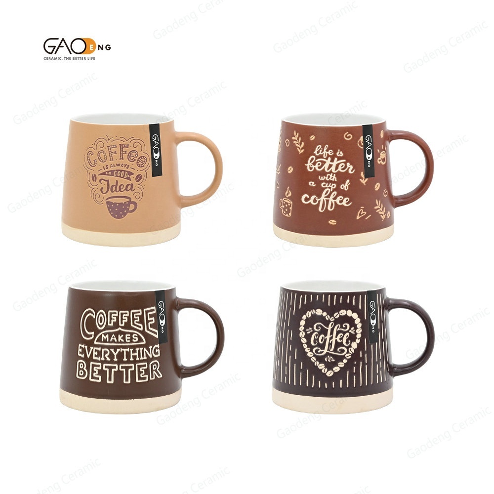 Gaodeng 2024 Matte Color Silk Screening Coffee Mugs Custom Belly Shape Stoneware Cups