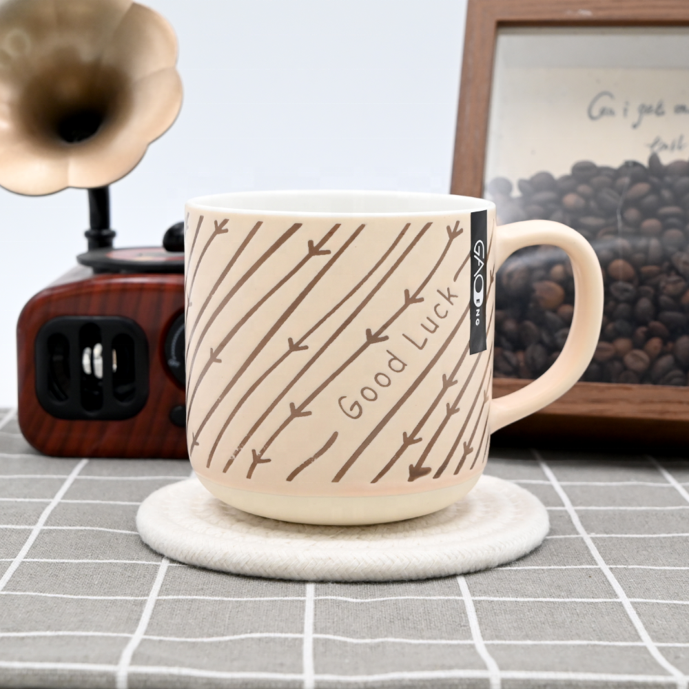 Factory High Quality 12oz Silk Screen Printing Ceramic Coffee Cups Custom Milk Coffee Tea Mugs Brown Mug
