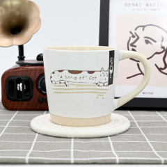 Wholesale 11oz Brown White Color Glazed Mug with Cat Design  Cartoon Coffee Cup