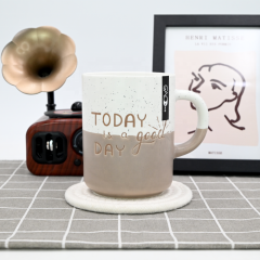 15oz  Two-tone Color Glazed Ceramic Coffee Mug with Wax Resist Design Custom Matte Color Mug with Silk Printing