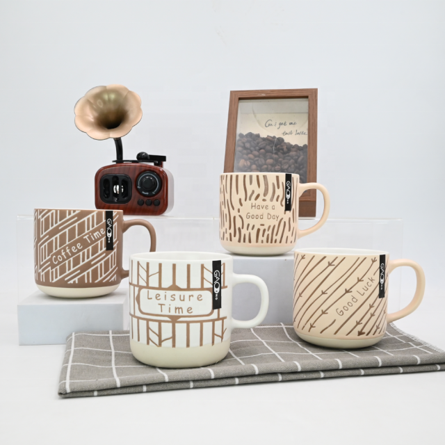 Factory High Quality 12oz Silk Screen Printing Ceramic Coffee Cups Custom Milk Coffee Tea Mugs Brown Mug