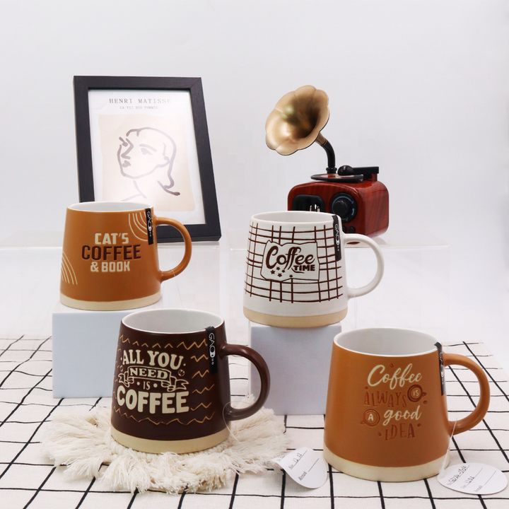 Factory Wholesale 12oz Coffee Cups Custom Silk Screen Ceramic Coffee Mugs