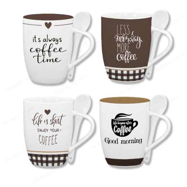 Wholesale 10oz Ceramic Coffee Mug With Spoon Promotional Gifts Souvenir Mug With Spoon Set