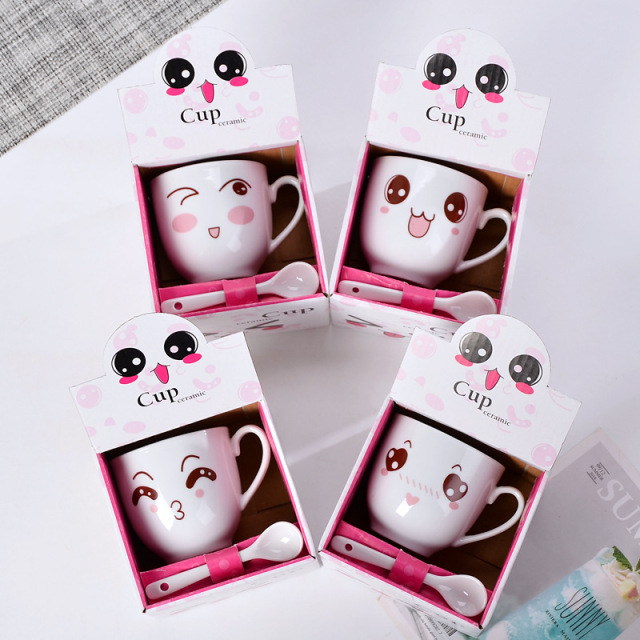 Custom Pretty Ceramic Kids Cup Set and Gift Box Cartoon Design Child Cups With Spoon Supplier