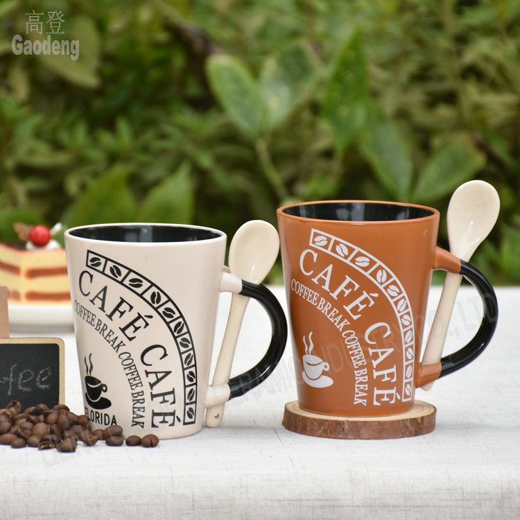 Personalized Inner Black Color Coffee Cup Spoon Insert Mugs Coffee Cups Reusable Custom Coffee Ground Cups