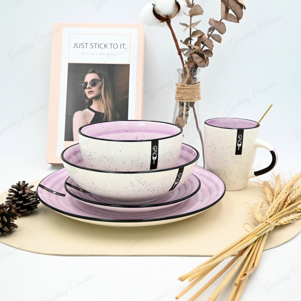 High-quality plates and dishes tableware set colorful kitchenware ceramic bowl and cups set porcelain dinnerware sets