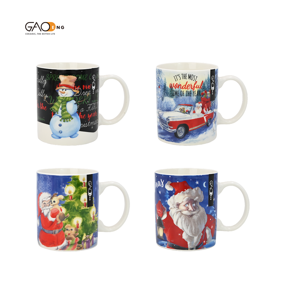 Custom Cheap Christmas Milk Cup 11oz for Gift with Snowman Car and Father Christmas