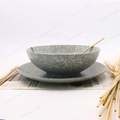 Grey Color Reactive Glaze Dinnerware Set 16pcs Nodic Style Customized logo Tableware Set Ceramic Bowl Mug Plate