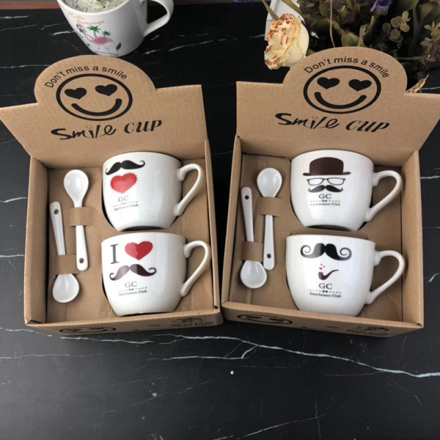 Custom Pretty Ceramic Kids Cup Set and Gift Box Cartoon Design Child Cups With Spoon Supplier