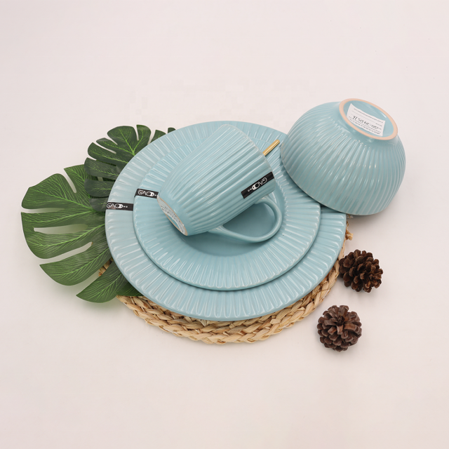 Supply Color Glazed Stoneware Dinner Set, 16pcs Ceramic Dinnerware Set Custom Logo