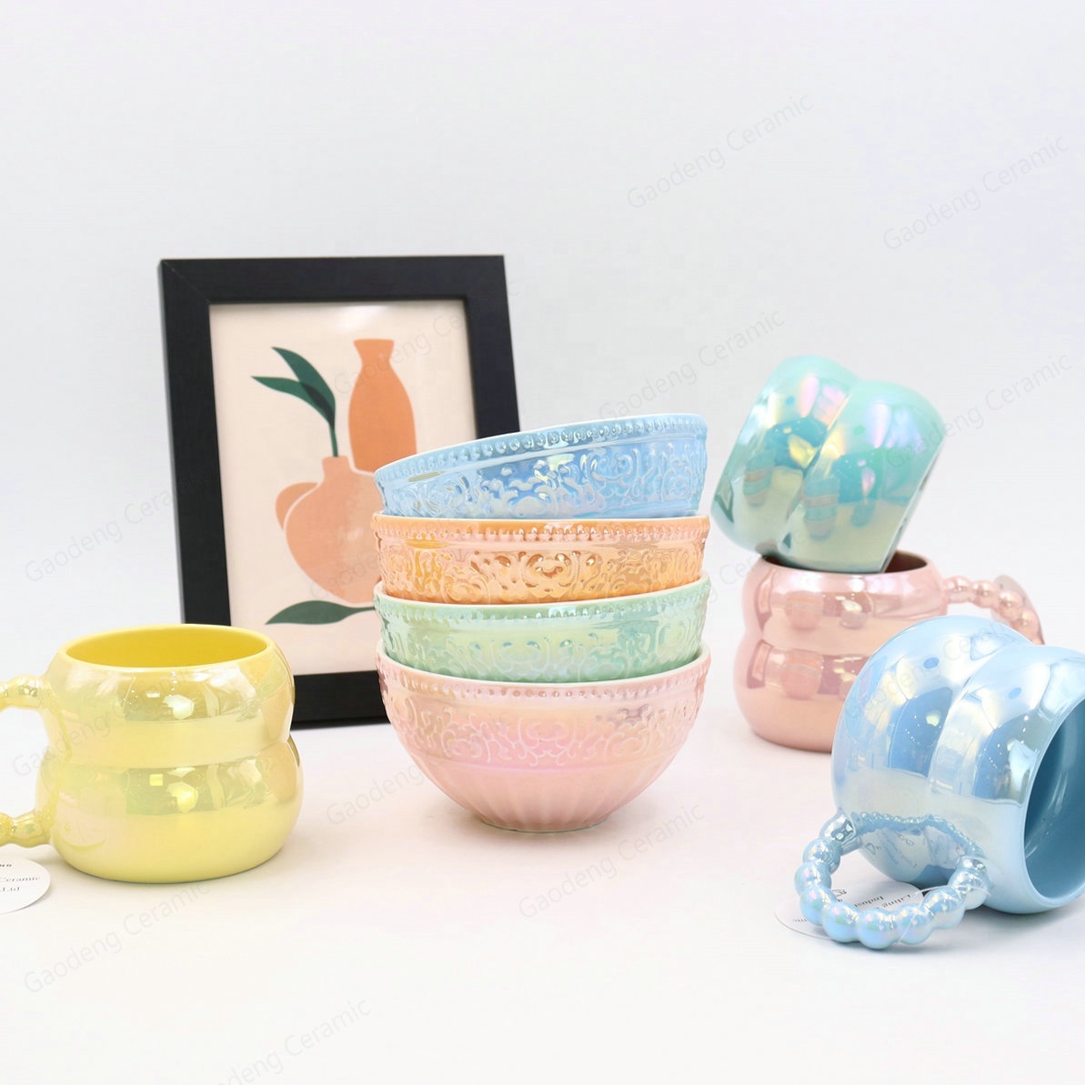 New Product Ideas 2024 Wholesale Pearl Shell Embossed Bowl Creative Ceramic Dinnerware