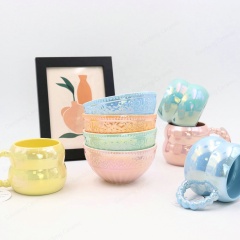 New Product Ideas 2024 Wholesale Pearl Shell Embossed Bowl Creative Ceramic Dinnerware