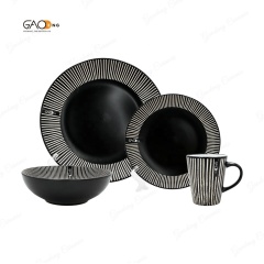 Nordic popular black tableware set with silk screen printing 4pcs ceramic kitchenware porcelain dinnerware sets